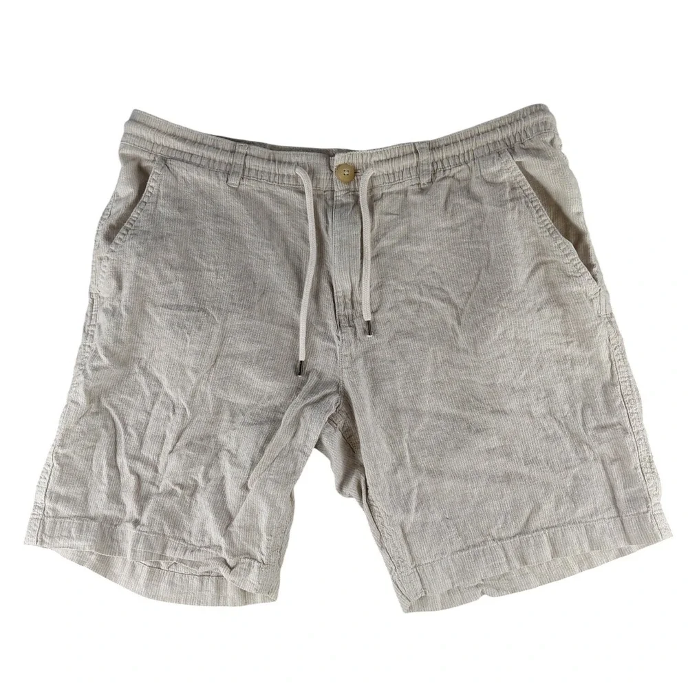 Island Republic Mens Linen Blend Pinstripe Drawstring Shorts Beige White‎ Large